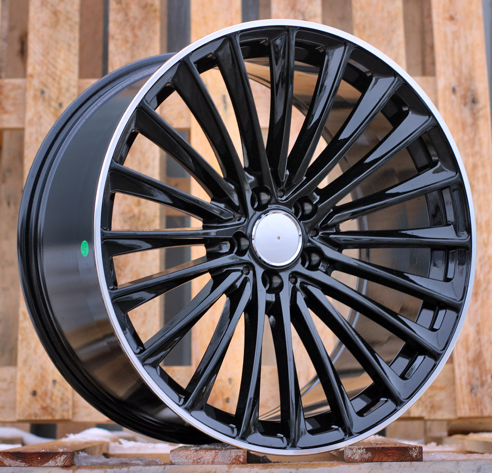 R20x8.5  5X112  ET  34.5  66.6  Y5909B  Black+Polished Lip (BLPL)  For MER  (K4)  (Rear+Front)